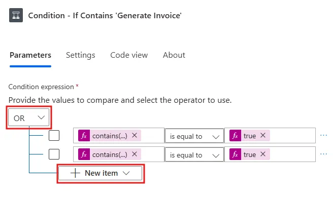 Condition - If contains generate invoice