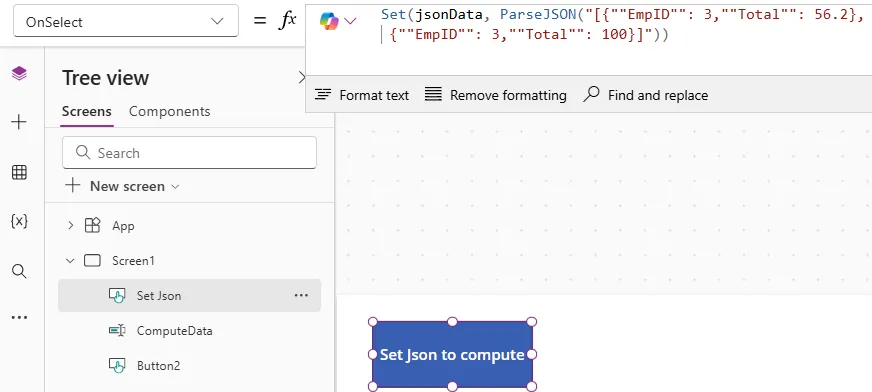 Set JSON Button