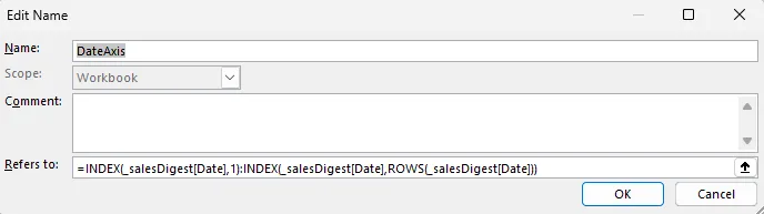 Axis Labels dialog using =Workbook!DateAxis