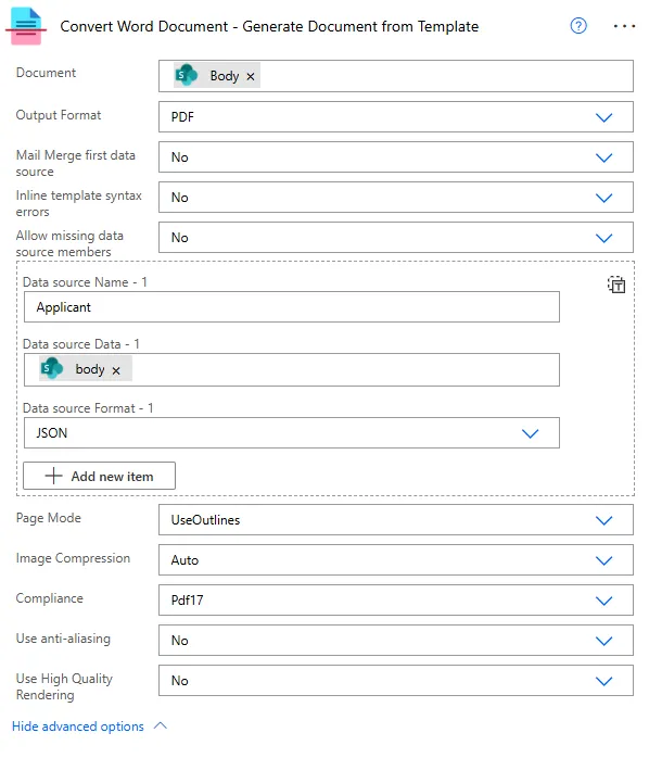 Flow convert word doc action